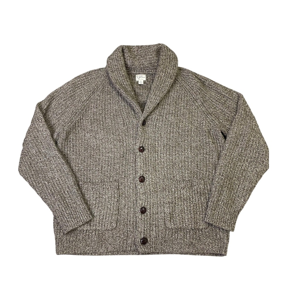 J.Crew Rugged Merino Wool Shawl Collar Cardigan Sweater Marled Brown Mens Large